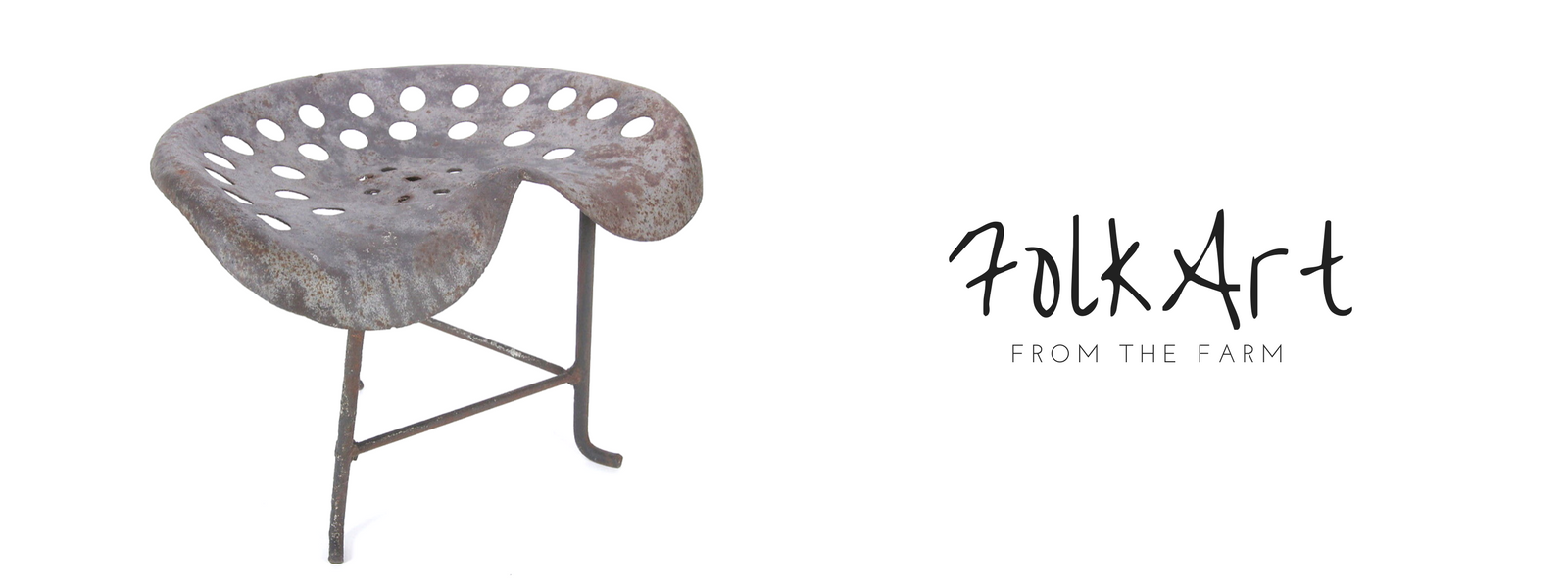 Folk Art from the Farm. This is a vintage steel tractor seat turned low stool.